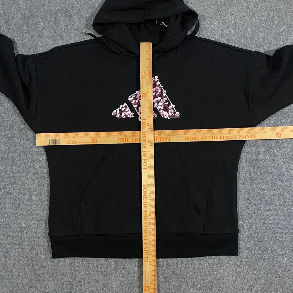 Adidas Trefoil Floral Logo Hoodie Womens M Black Pink  Flowers Pullover Fleece
